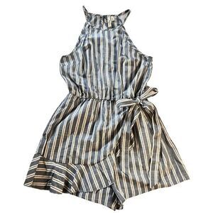 Speechless‎ Juniors Blue White Striped Tie Waist Romper Keyhole Size Medium